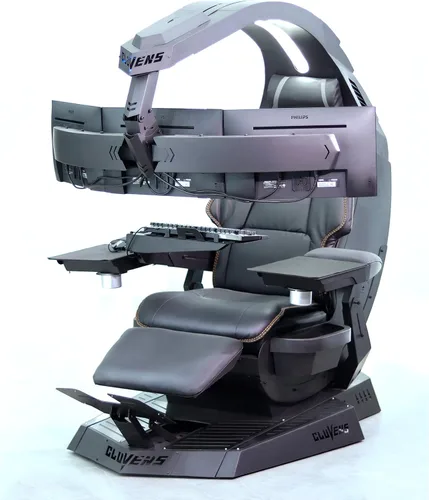 Vista 5 de Imperatorworks CLUVENS Manticore Modelo Zero Gravity - Silla de juegos para cabina de juegos, asiento ejecutivo (negro) compatible con 3 monitores