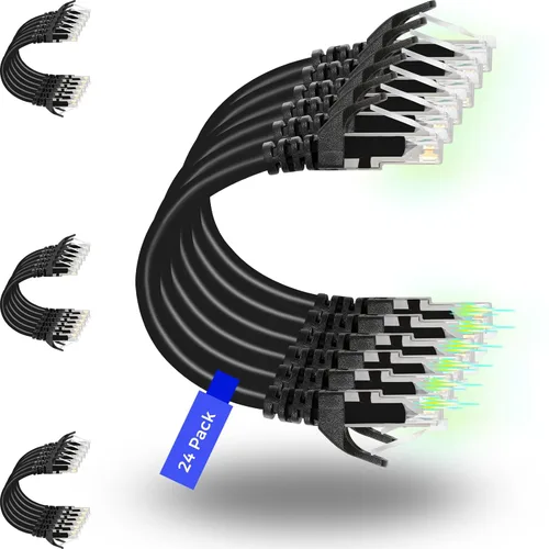 Vista 12 de Rapink Patch Cables Cat6 - Cable de conexión Ethernet Cat6 de 0.5 pies (paquete de 24), 10G, cable de conexión Cat 6 para panel de conexiones a
