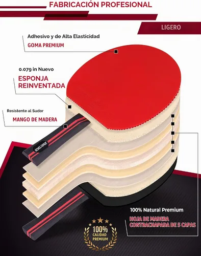 Vista 5 de Professional Ping Pong Paddle with ITTF Rubber and Carrying Case