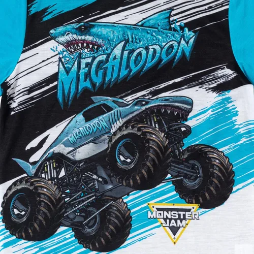 Vista 4 de Monster Jam Grave Digger Megalodon El Toro Loco - Camisa de pijama y pantalones cortos