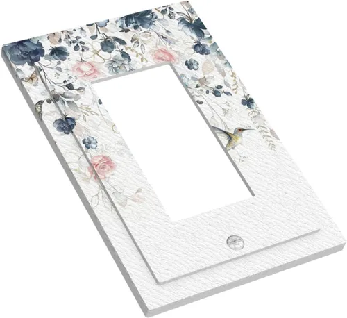 Vista 215 de Decorative Outlet Covers Blue Background White Cat Daisy Floral 2-Gang 1-Gang Wall Plate Single Toggle/Rocker Farmhouse Style Light Switch Covers