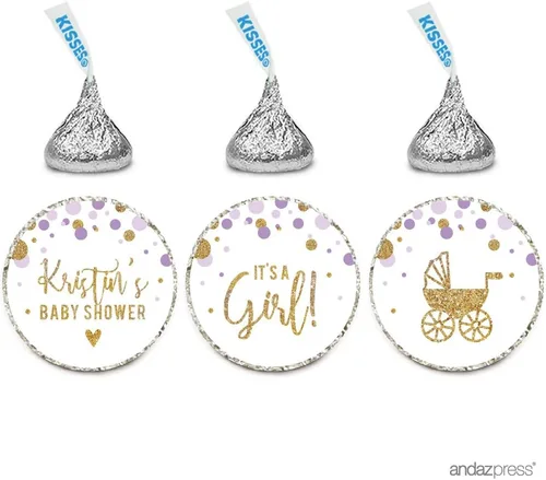 Vista 15 de Andaz Press Colección de fiesta de baby shower con purpurina dorada y lavanda, banderín colgante con cuerda, Welcome Baby!, 5 pies, 1 juego