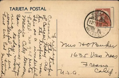 Vista 2 de Hotel Casa Grande Valles, Mexico Original Antique Postcard 1938