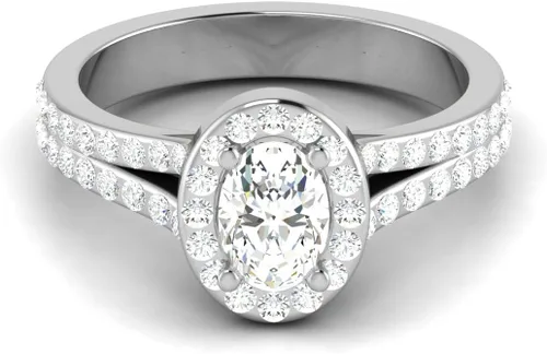 Vista 2 de CUSTOMIZE JEWELS Anillo de compromiso con halo de diamantes de talla ovalada TW con certificación IGI de 2.0 quilates en oro blanco de 14 k