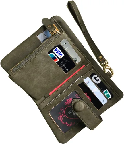 Vista 5 de AOXONEL Women's Small Bifold Leather wallet Rfid blocking Ladies Wristlet with Card holder id window Coin Purse
