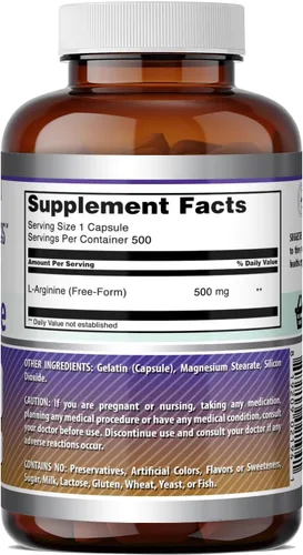 Vista 6 de Amazing Formulas - Suplemento de L-arginina 500 mg por porción Cápsulas Suplemento de aminoácidos para hombres y mujeres Sin OMG Sin