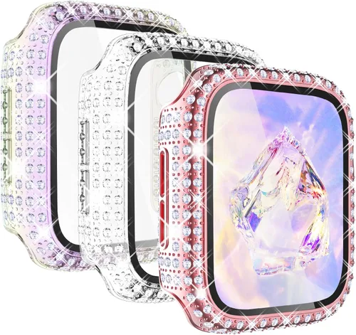 Vista 11 de KADES Pack de 3 Fundas Bling Compatibles con Apple Watch de 38mm con Diamantes Completos con Protector de Pantalla Incorporado para Apple Watch