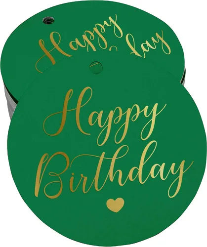 Vista 15 de Etiqueta de papel para colgar con texto en inglés «Happy Birthday» (50 unidades)