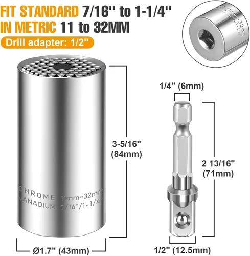 Vista 2 de Spurtar Juego de enchufes universales (11-32 mm 7-19 mm) para desenroscar cualquier perno Herramienta universal de enchufe multifunción
