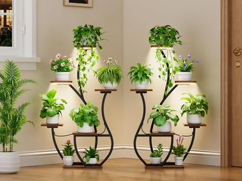 Vista 8 de CODACE Soporte para Plantas de Interior con Luces de Crecimiento - 2 PIEZAS Estante para Plantas de Interior, 6 Niveles Soportes de Esquina