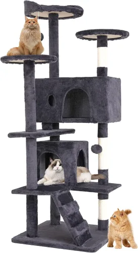 Vista 9 de BestPet Torre para Gatos de 36" Beige Torre Resistente para Gatos de Múltiples Niveles con Casita de Felpa, Percha Acogedora, Postes