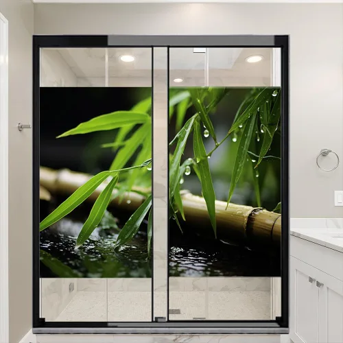 Vista 8 de Película de privacidad para ventanas de plantas acuáticas, bambú verde, vintage, botánico, vitral, sin pegamento, película de adherencia estática