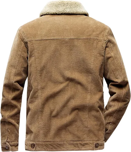 Vista 2 de Chaqueta de pana para hombre, abrigo de vaquero cálido con cuello de piel