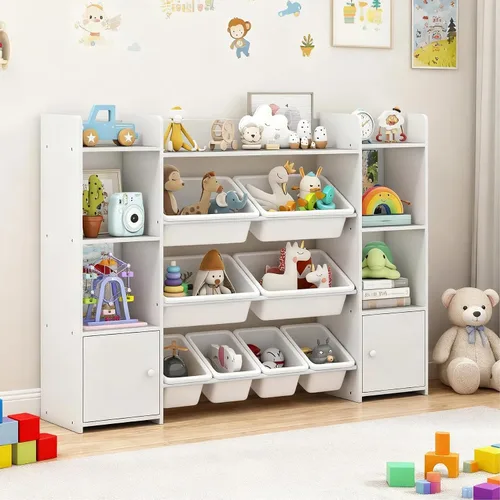 Vista 11 de Costzon Organizador de almacenamiento de juguetes para niños, estantería de 4 niveles con 8 cajones extraíbles, estantería Montessori para niños