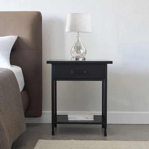 Vista 5 de Leick Home 11222-BK Ironcraft - Mesita de noche rústica con un cajón, color negro lavado