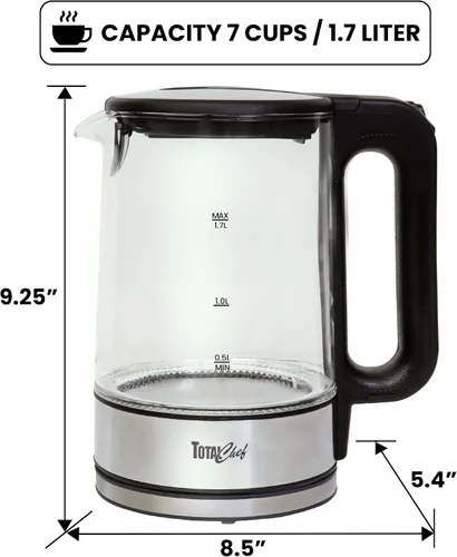 Vista 6 de Total Chef - Hervidor de té eléctrico, 1.8 cuartos de galón / 1.7 L, hervidor de agua caliente de vertido inalámbrico, luz LED, apagado automático