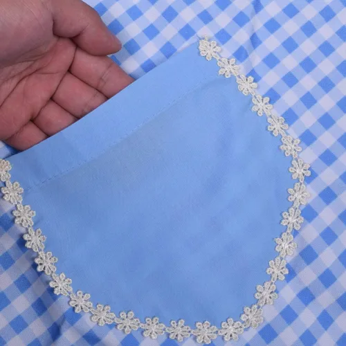 Vista 4 de Love Potato Bonito delantal retro de diseño único para mujeres y niñas con bolsillo elegante para cocinar cocina, color azul