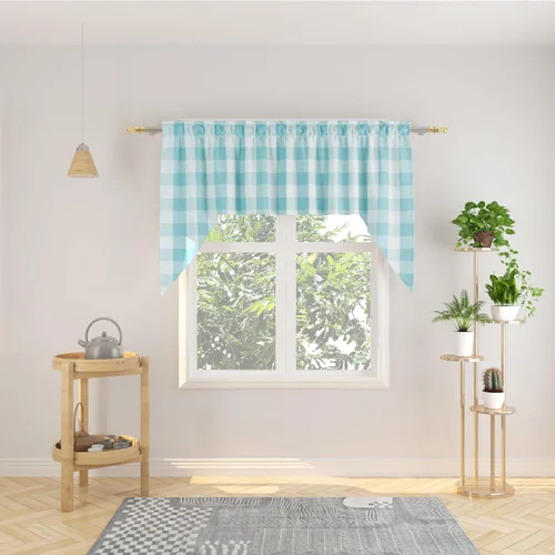 Vista 121 de Cenefas de cortina para ventana de 16 pulgadas de largo, 2 paneles de cuadros búfalo, cortinas pequeñas con bolsillo para barra, estilo clásico