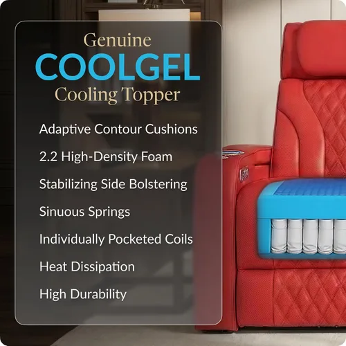 Vista 7 de Seatcraft Luminis LT - Asiento de cine en casa, reclinable, color rojo