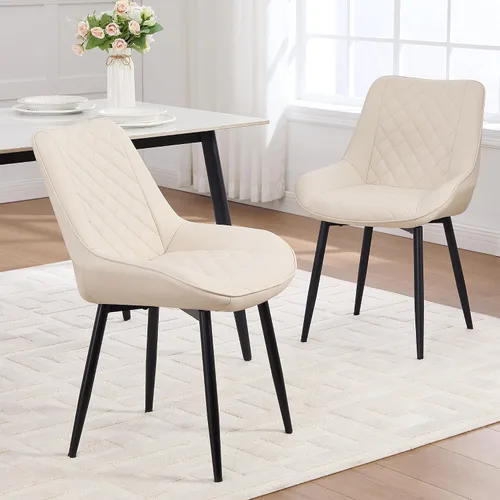 Vista 14 de Silla de Comedor, Sillas de Comedor Modernas con Cojines Gruesos, Sillas de Comedor y Cocina Tapizadas en Cuero Sintético con Patas Metálicas Marrón