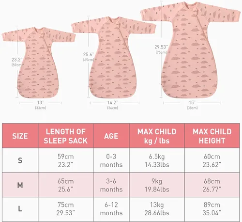Vista 7 de Saco de dormir de algodón orgánico para recién nacido, saco de dormir de transición para bebé, mangas arriba, puños de manopla, paquete de 2