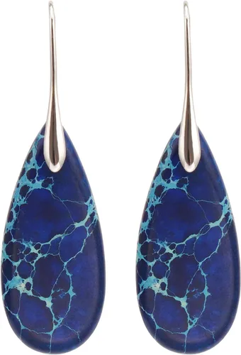 Vista 7 de Pendientes de piedra de curación natural en forma de gota de agua, con cristal, piedra de nacimiento, aretes colgantes Azul