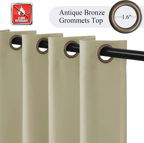 Vista 2 de Fcosie Cortinas ignífugas de 54 pulgadas de largo (2 paneles, beige), cortinas opacas 80% para dormitorio, sala de estar, cortina de oscurecimiento