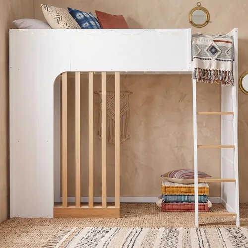 Vista 22 de Playhouse Wood Twin Size Loft Bed with Storage Staircase, Desk, Shelves