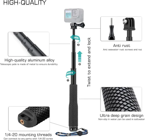 Vista 3 de GEPULY Agarre de mano bajo el agua para GoPro/DJI/Insta360/AKASO Negro