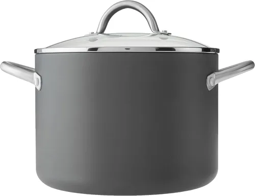 Vista 2 de GreenPan Lima - Olla antiadherente de cerámica anodizada dura de 8 cuartos con tapa, sin PFAS, apta para horno, gris