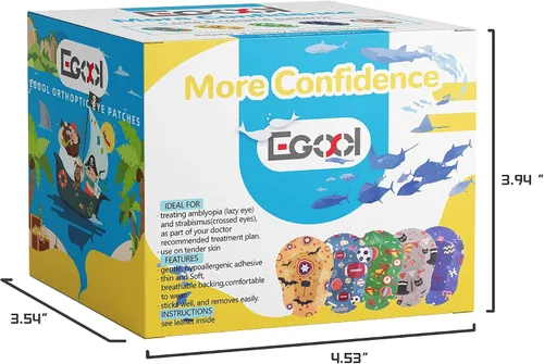 Vista 6 de Parches adhesivos para los ojos para niños, diseño genial para niños, 45 + 5 bonos por caja, tamaño regular, material transpirable, patrón colorido