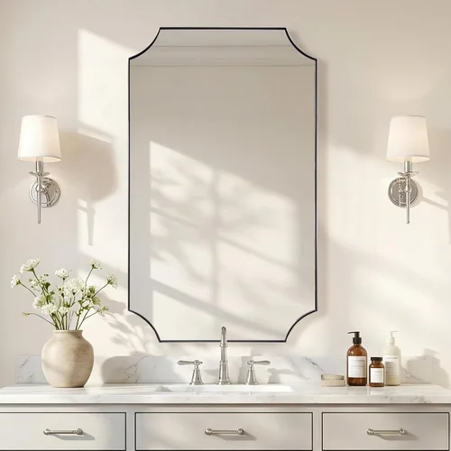 Vista 53 de ANDY STAR Espejo de baño de bronce cepillado, espejo festoneado de 24 x 36 pulgadas para baño, espejo rectangular de bronce antiguo con marco