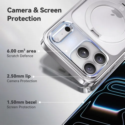 Vista 8 de CASEKOO Funda plateada brillante para iPhone 17 Pro con soporte magnético giratorio de 360 grados [compatible con MagSafe]
