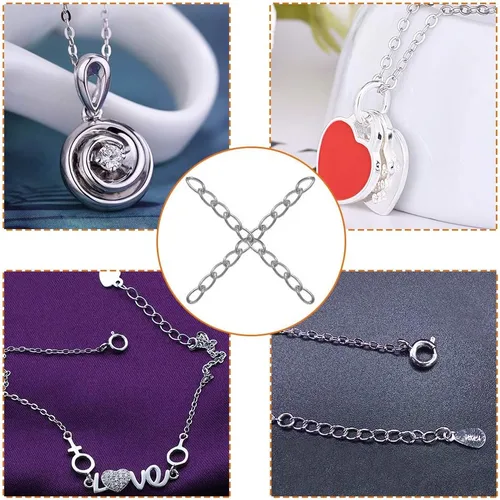 Vista 6 de 100 cadenas extensoras de plata para hacer joyas, cadena de extensión extraíble de acero inoxidable para hacer collares, pulseras, tobilleras