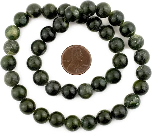 Vista 2 de TheBeadChest - Cuentas redondas de jade nefrita verde oscuro de 25/64 pulgadas (0.394 in), hebra de 16 pulgadas