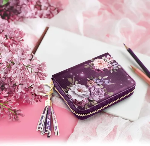 Vista 5 de Billetera pequeña para tarjetas de crédito RFID con purpurina linda para mujer