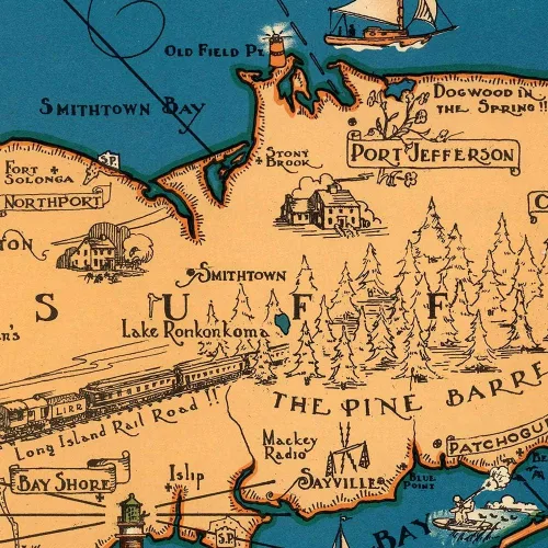 Vista 6 de Antiguos Maps Hermosa ilustración pictórica de Long Island, Nueva York alrededor de 1933 Queens, Nassau y Suffolk Póster impreso artístico