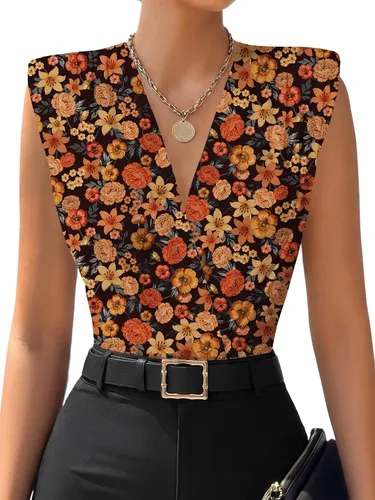 Vista 22 de LYANER - Leotardo sin mangas con cuello en V y fruncidos para mujer, con cinturón leopardo blanco