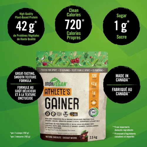 Vista 2 de Ironvegan Gainer Proteína de Chocolate en Polvo, 2500 GR