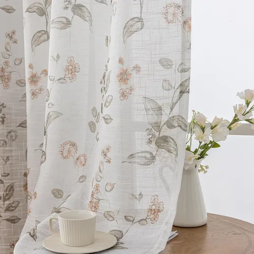 Vista 19 de SUOUO Cortinas blancas semitransparentes con hojas azules para dormitorio, comedor, sala de estar, lino texturizado de 84 pulgadas de largo