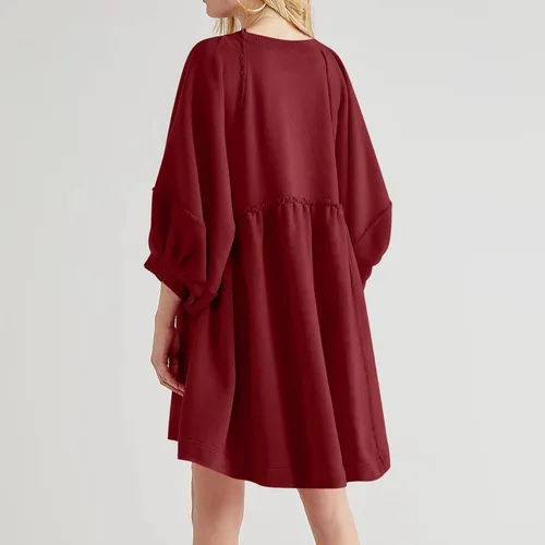 Vista 2 de Vestido tipo sudadera de gran tamaño para mujer, para otoño, de manga larga, sin botones, ajuste relajado, mini vestido