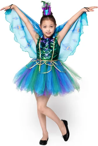 Vista 4 de Spooktacular Creations Disfraz de pavo real azul verdoso para niñas