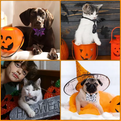 Vista 4 de Juego de collar de pajarita ajustable para perro, 100 piezas, Halloween