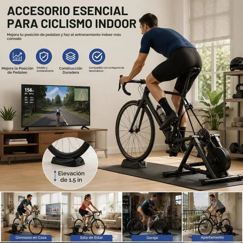 Vista 6 de Bloque de rueda delantera para entrenamiento de bicicleta, soporte elevador de ciclismo de interior para bicicletas de carretera y montaña, bloque