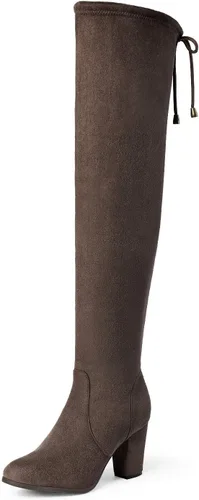 Vista 16 de DREAM PAIRS - Botas altas hasta el muslo de moda para mujer, botas largas y sexis de piel sintética con tacón ancho medio Negro