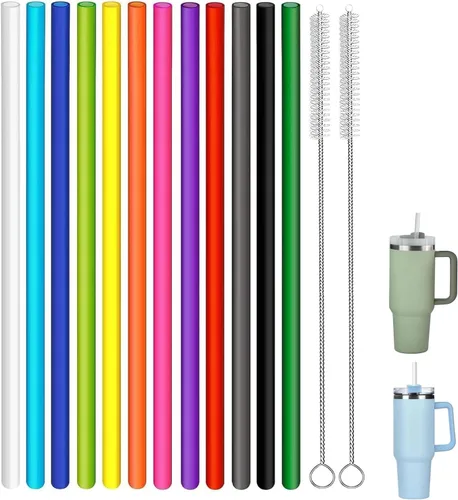Vista 9 de Paquete de 14 popotes de repuesto para vaso de viaje Stanley Adventure de 40 onzas, popotes de plástico reutilizables con cepillo de limpieza