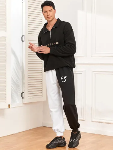 Vista 6 de ZAFUL Pantalones deportivos cónicos para hombre, pantalones de entrenamiento para gimnasio, correr, con estampado de dibujos animados, con cordón