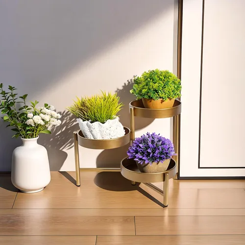 Vista 7 de Harvest Land - Soporte para plantas de 3 niveles para interiores, estante de flores de metal, soporte de mesa para jardín, balcón, sala de estar