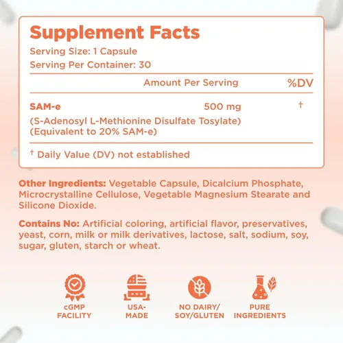 Vista 2 de Clear Formulas Bioactive SAM-e 500 mg - Suplemento SAM-e de alta resistencia con forma S, S biológicamente activa para el hígado y el estado