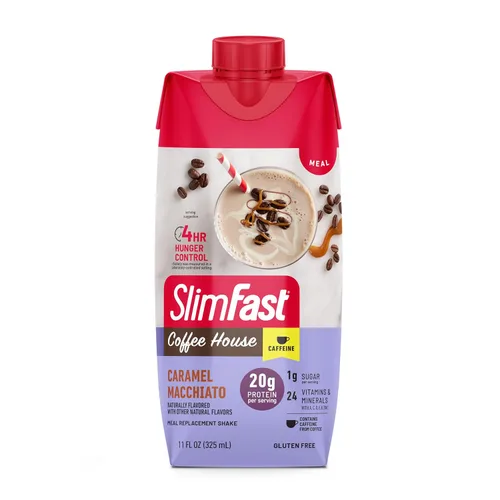 Vista 7 de SlimFast Batido de Proteína con Cafeína, Caramel Macchiato - 20g de Proteína, Batidos de Reemplazo de Comida, Alto en Proteína con Bajo